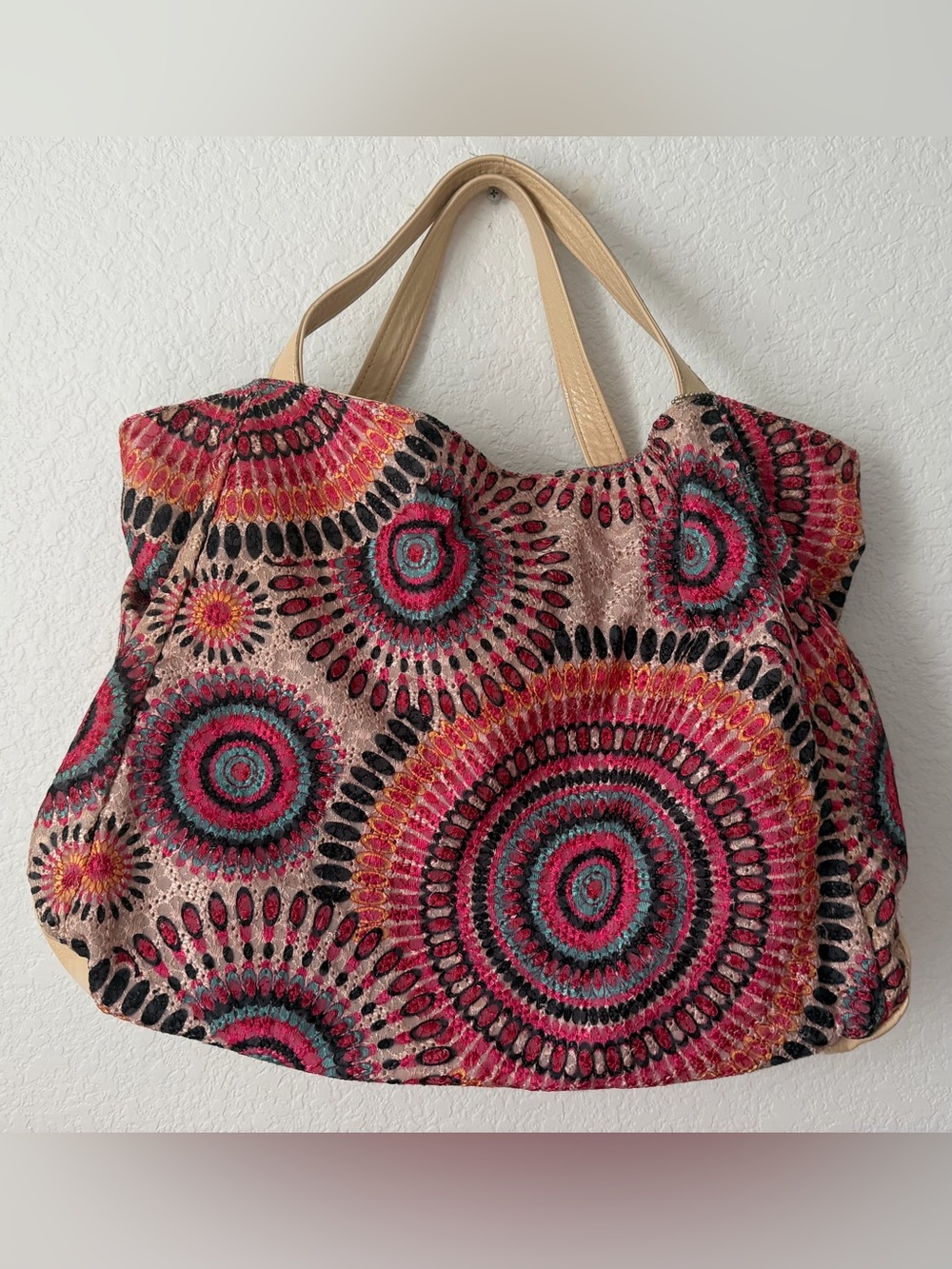 Big Buddha Fiesta Tote Multicolor Boho Large Purse Bag Handles Medallions